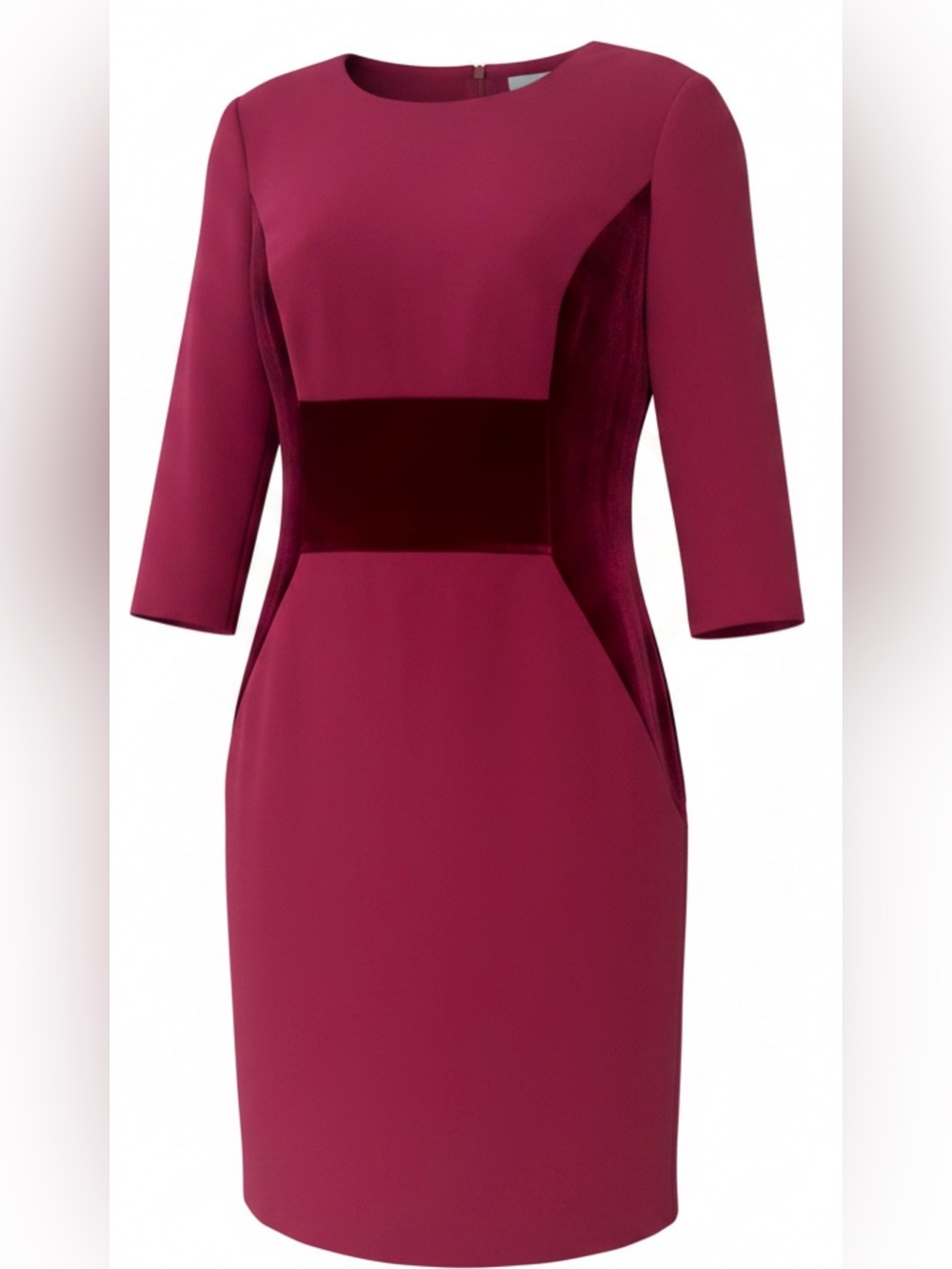 Vince Camuto Size 8 Burgundy Velvet Waist Sheath Dress 3/4 Sleeve